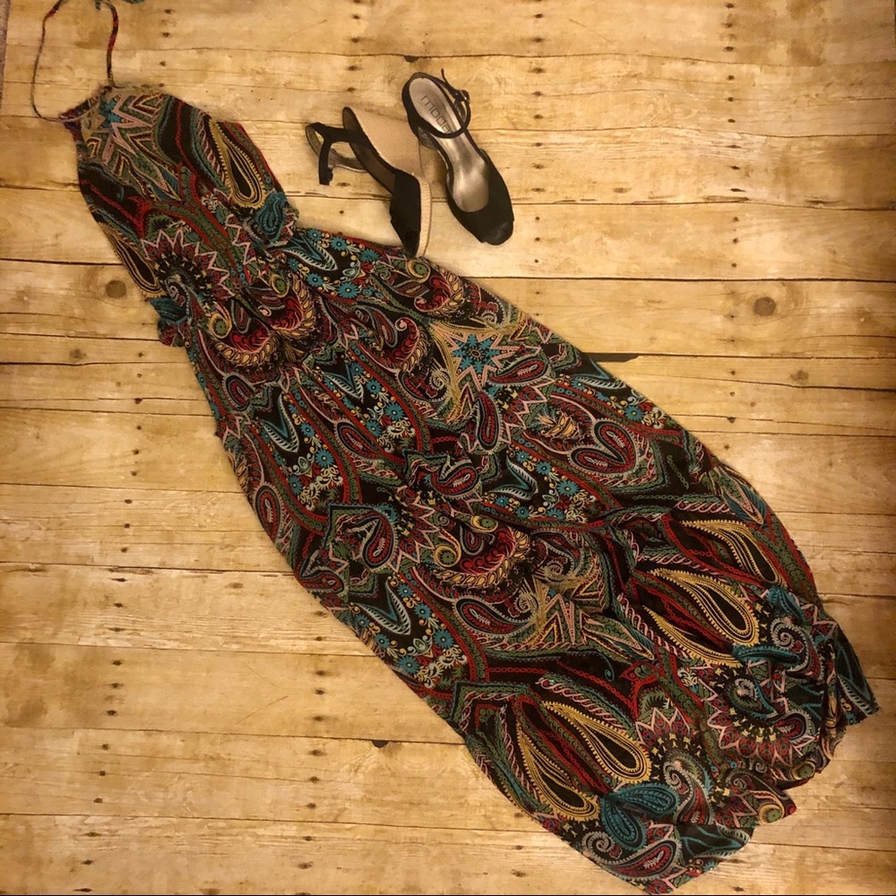 EUC New York & Company halter maxi dress size MP
